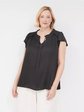 Satin flutter sleeve blouse